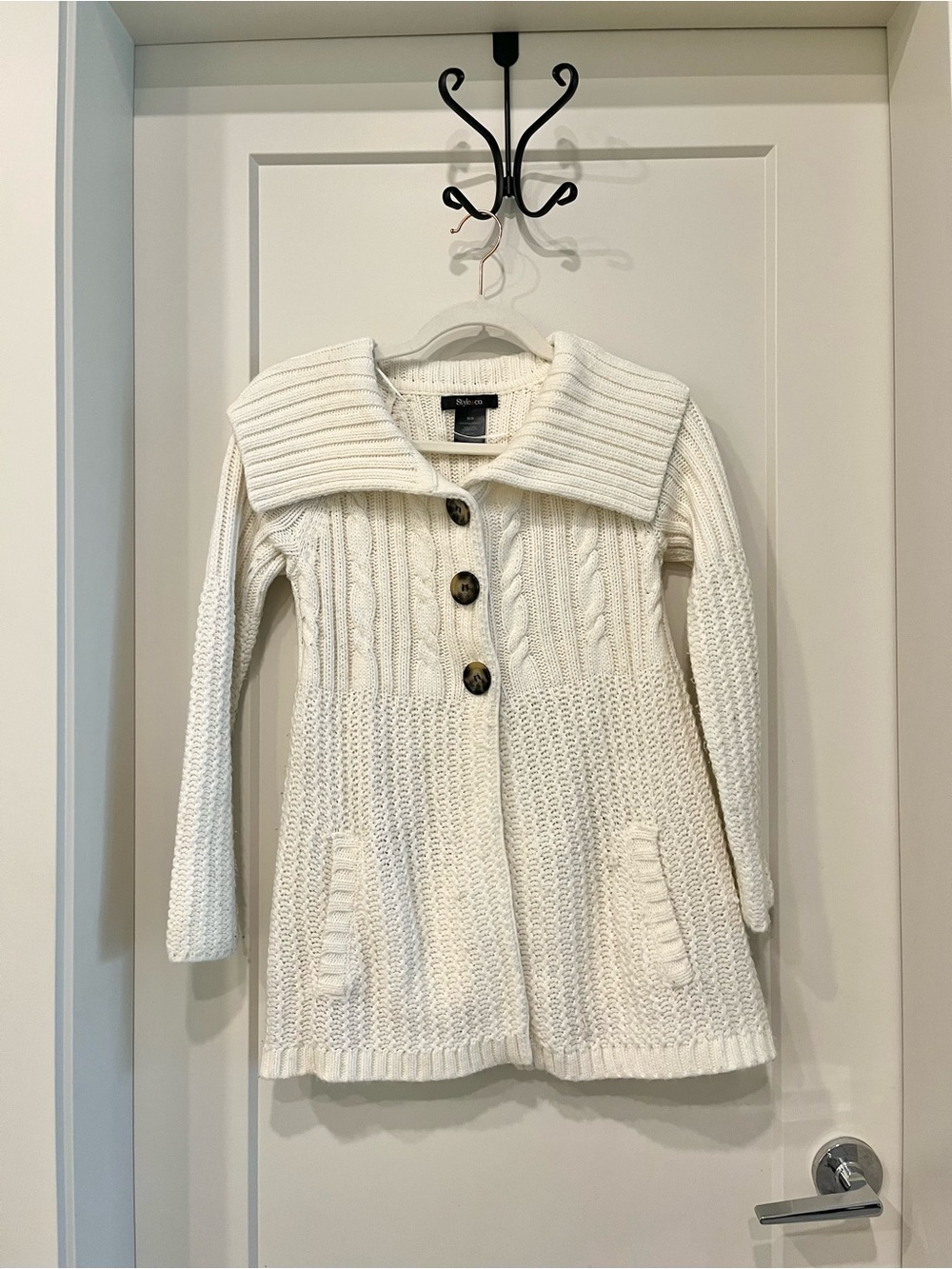 Cream white babydoll knit cardigan